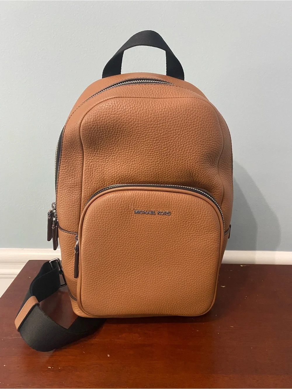 Michael Kors Camel Pebbled Leather Sling Backpack